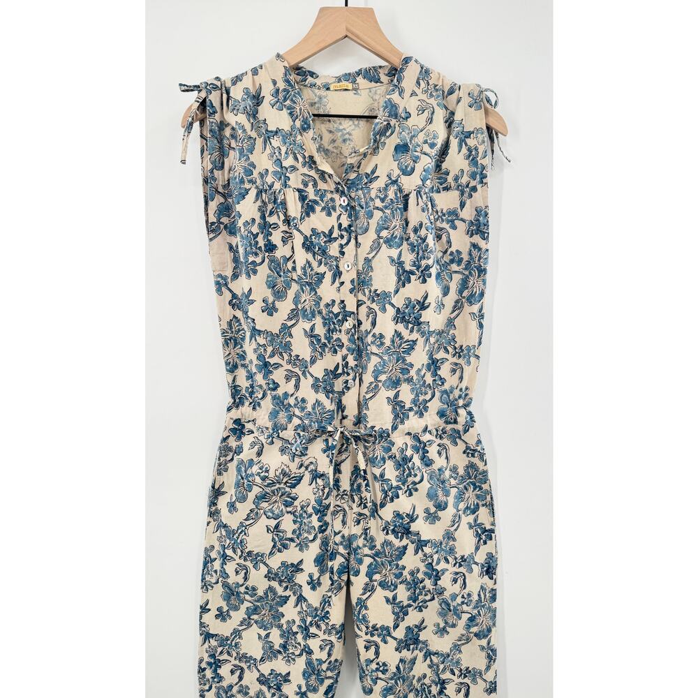 Matta Surma Bloom Beige Block Print Tan Blue Floral Jumpsuit Pantsuit XS